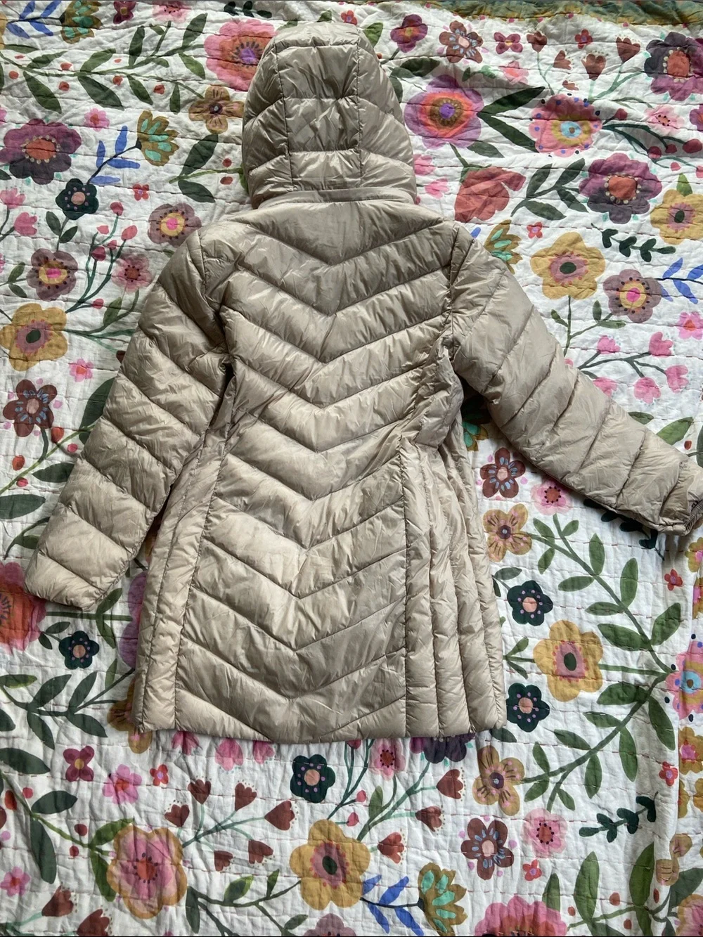 32 Degrees Quilted Puffer Coat with Detachable Hood Champagne Light Beige Large